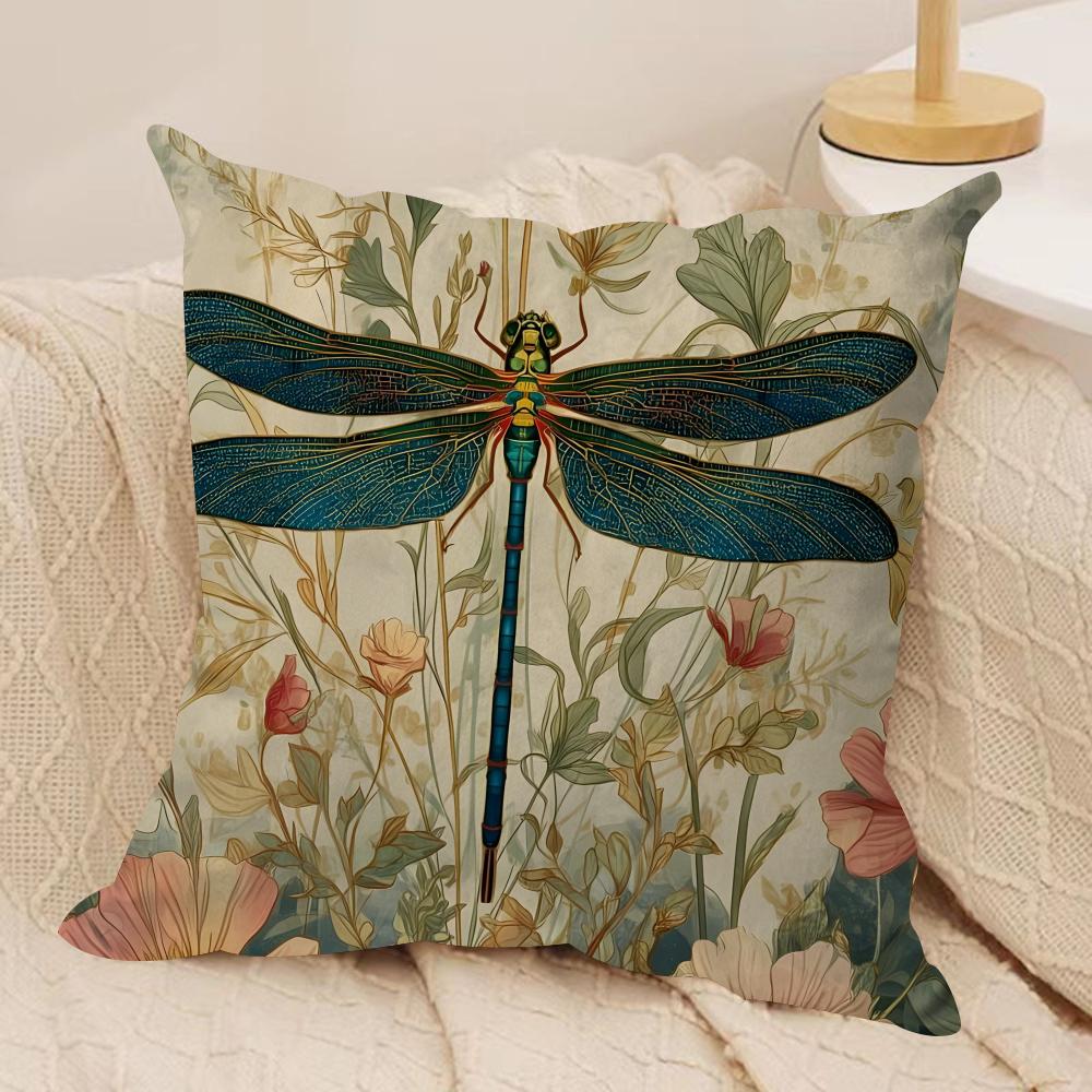Dragonfly Lotus Cushion Cover Soft Plush Fabric DoubleSided Printed Cushion Covers for All Seasons Modern HomeDecor Gift