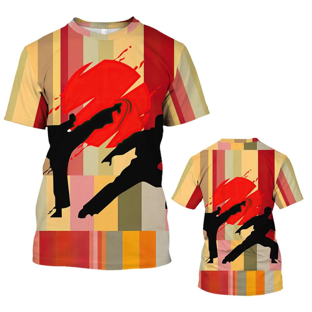Camisetas de Verano de Cuello Redondo con Estampado 3D de Kickboxing Artes Marciales, Camisetas de Hombre Casuales de Moda de Manga Corta