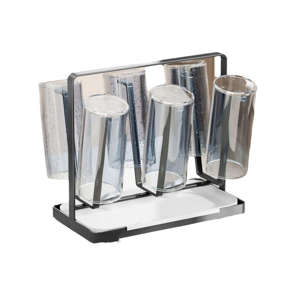 

Нескользящее дно Подставка-держатель для 6 стеклянных чашек Нержавеющая сталь Подставка для сушки бутылок Столешница чёрный