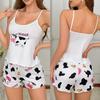 2025 Women's Cartoon Cow Camisole Pajama Set - Casual Summer Homewear Shorts