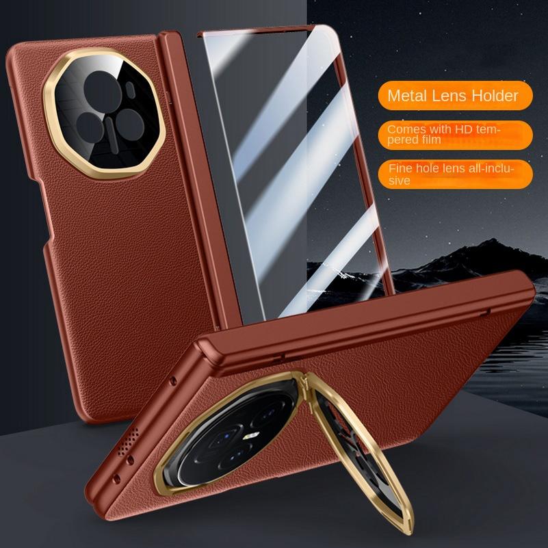 Leather With Privacy Screen Tempered Glass Protector Case For Honor Magic V3 All-inclusive Spring Hinged Camera Holder Cover