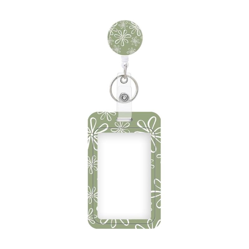 

Floral Pattern Clear Card Protector Waterproof Retractable ABS Badge Card Holder For Office School And Daily Commuting зелений