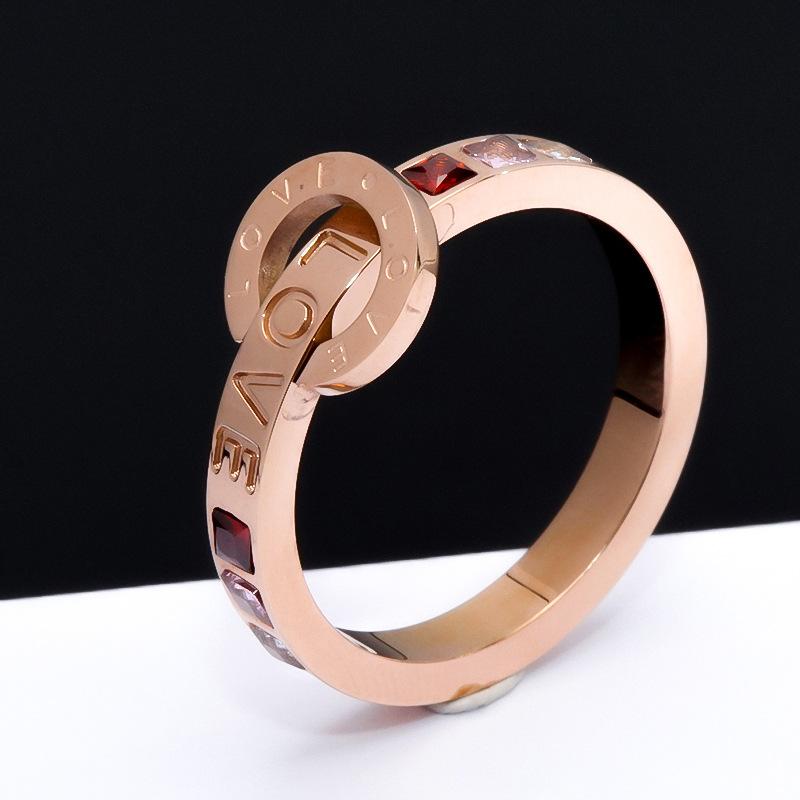 Titanium Steel Ring Rose Gold Zircon Couple Open Adjustable Finger Ring Fashion Jewelry