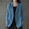 ZANZEA Koreanische Version des Sommers 3/4 Ärmel Knopf Baumwolle Leinen Anzug dünne Strickjacke Jacke Frauen Oberbekleidung