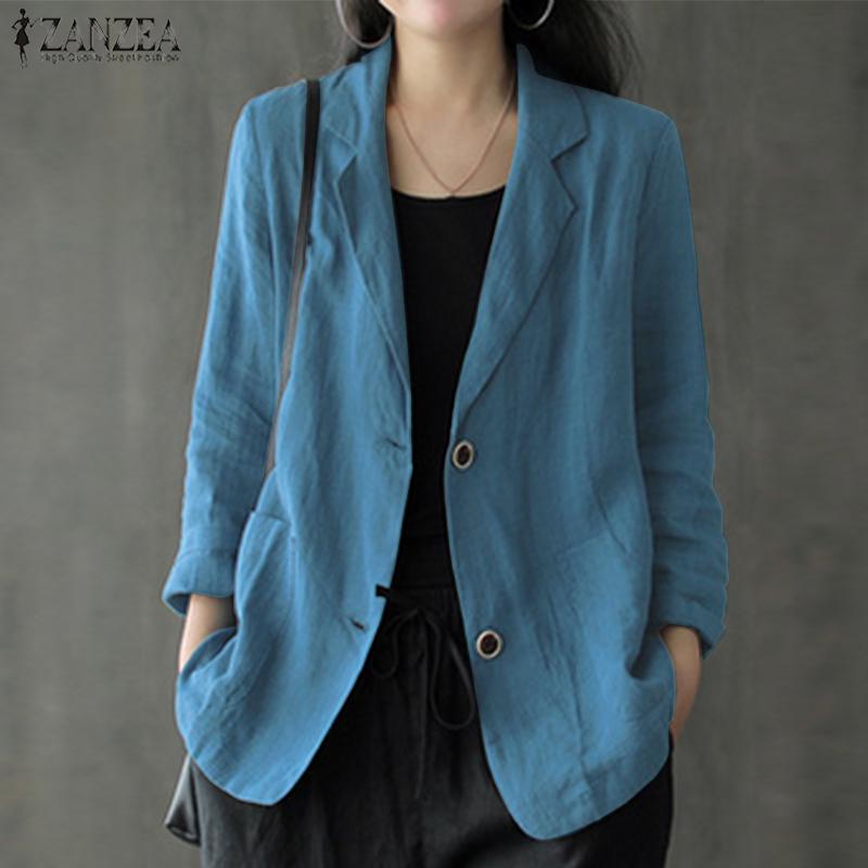 ZANZEA Koreanische Version des Sommers 3/4 Ärmel Knopf Baumwolle Leinen Anzug dünne Strickjacke Jacke Frauen Oberbekleidung