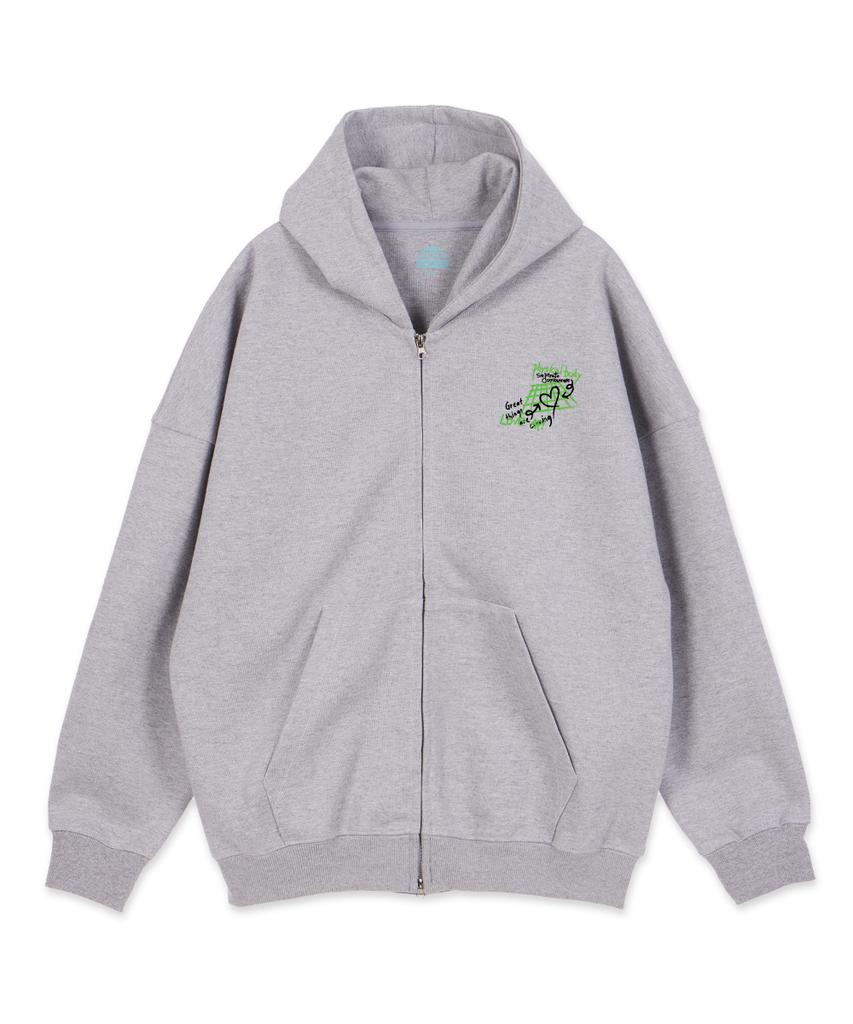 Astral Projection Graffiti Oversized Wide Shoulder Zip-Up Hoodie_Melange