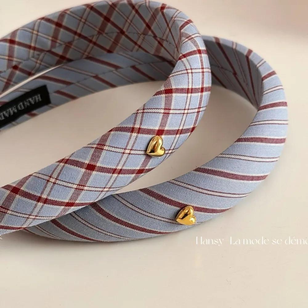 Gold Heart Blue Hairband Striped Check Headband 2 colors FREE