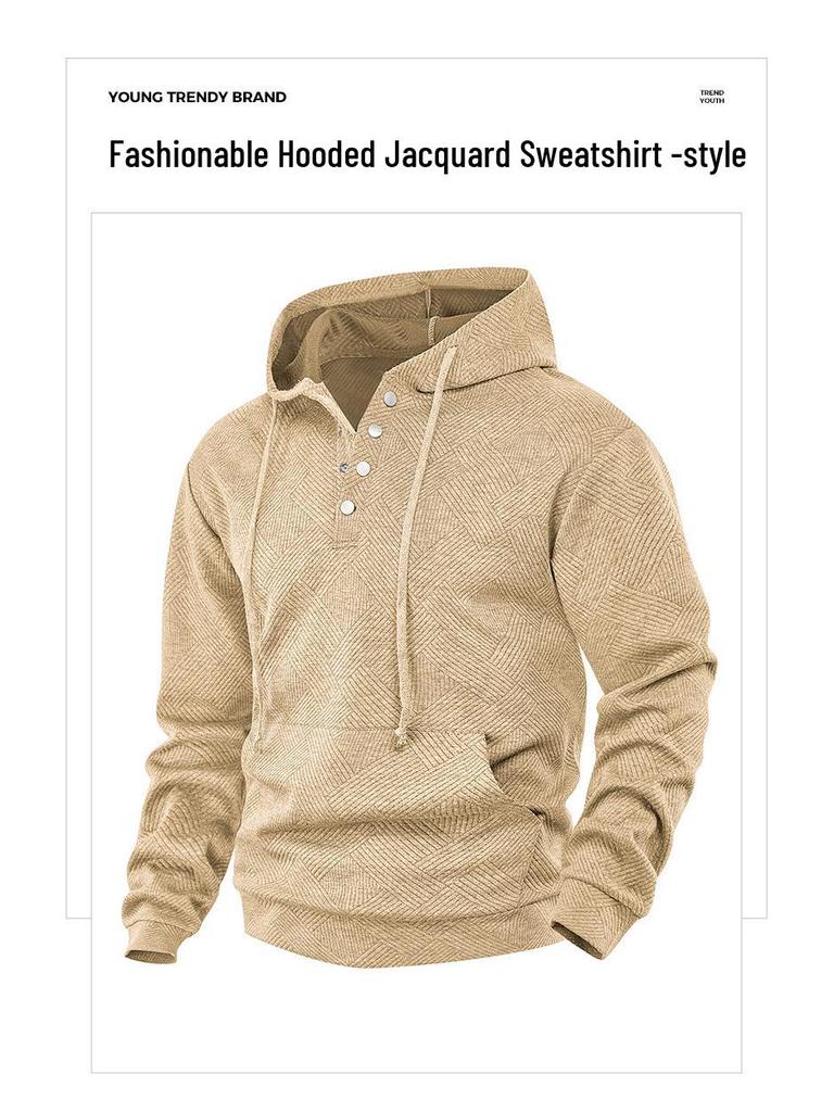 American Retro Men's Hooded Jacquard Pullover - Versatile Casual Sweatshirt