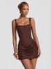 Square Neck Sleeveless Mini Dress with Pleated Waist