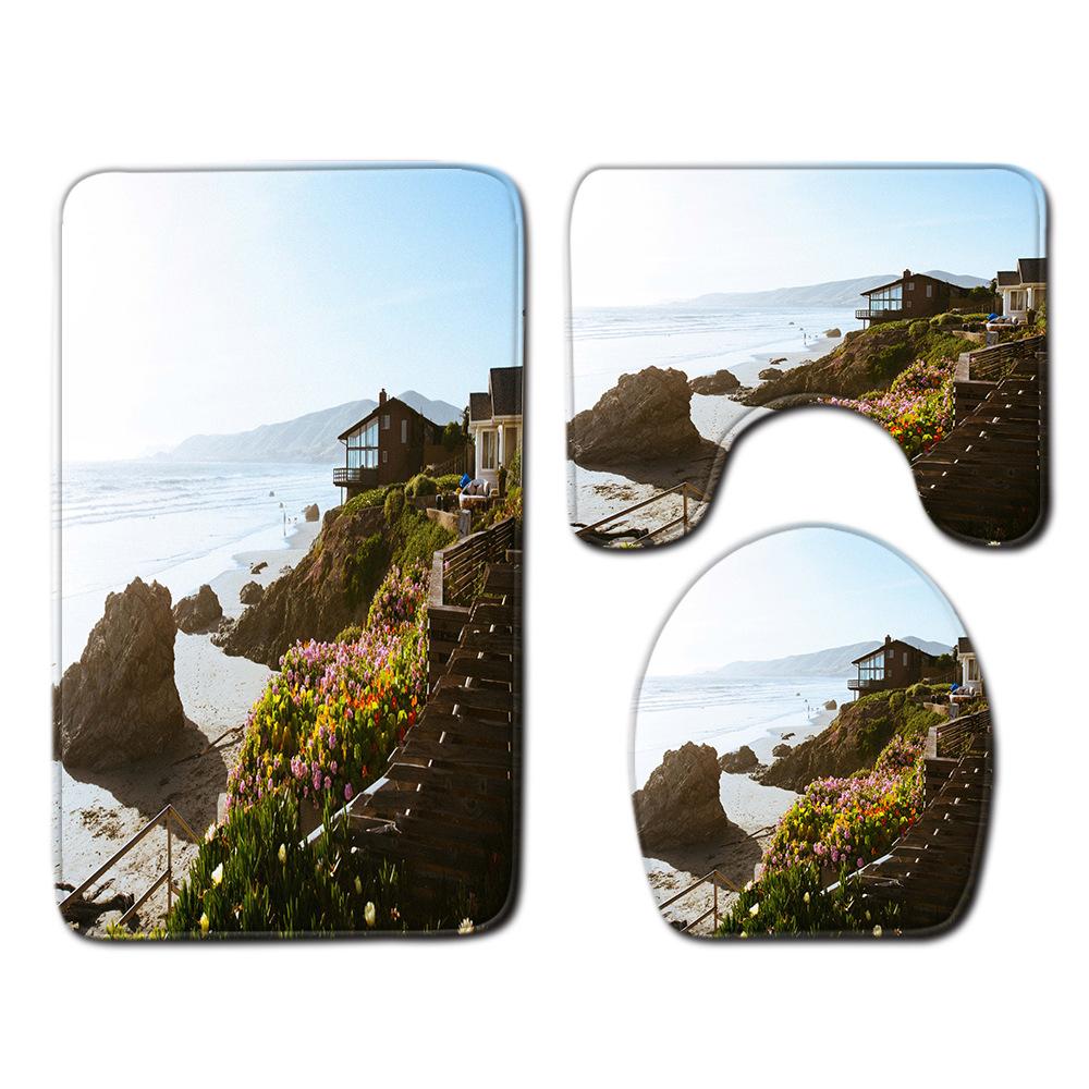 

Коврик для ванной с видом на пляж, трехкомпонентный ковер для туалета, набор ковриков для туалета, придверный коврик, нескользящий коврик для ванной 45cmx75cm