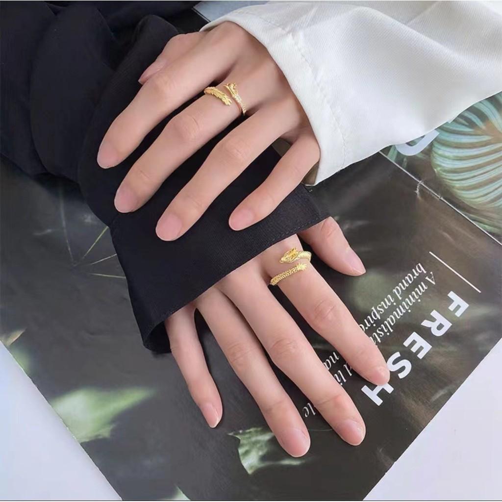 Gold Elegant Plated Dragon And Phoenix Open Ring For Couples In Design Stylish