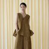 Autumn Origami-Inspired Sleeveless Linen Top with Mottled Texture