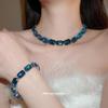 Elegant Rhinestone Geometric Earring and Necklace Set with Color Block Design