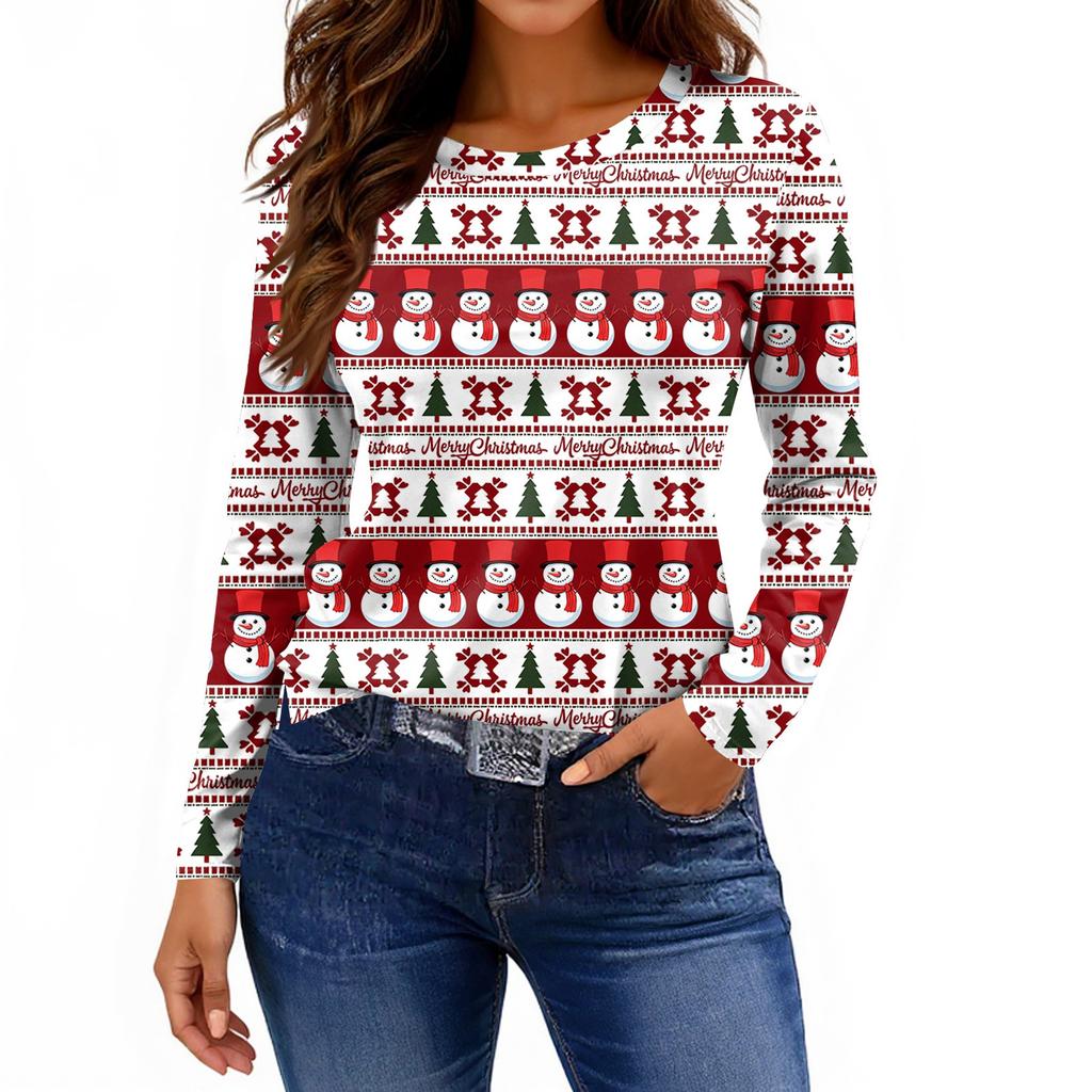 Damska modna, swobodna, rozcięta na dole, okrągły dekolt, długi rękaw, luźny, nadrukowany T-shirt