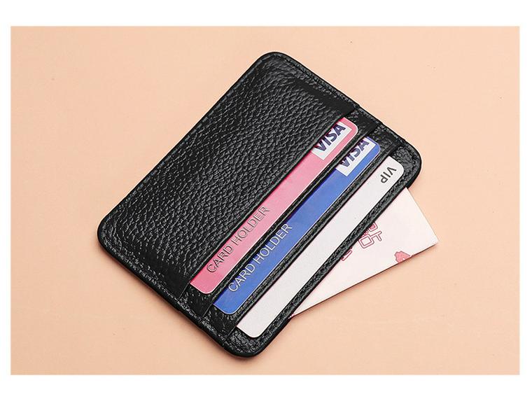 Porta-cartões Fino em Couro Genuíno: Vários compartimentos para cartões, porta-moedas compacto, porta-cartões em couro de vaca e porta-carteira de motorista.