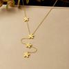 DIEYURO 316L Stainless Steel Golden Irregular Retro Personalized Flower Y-shaped Tassel Necklace Lady Fashion Neck Chain Jewelry