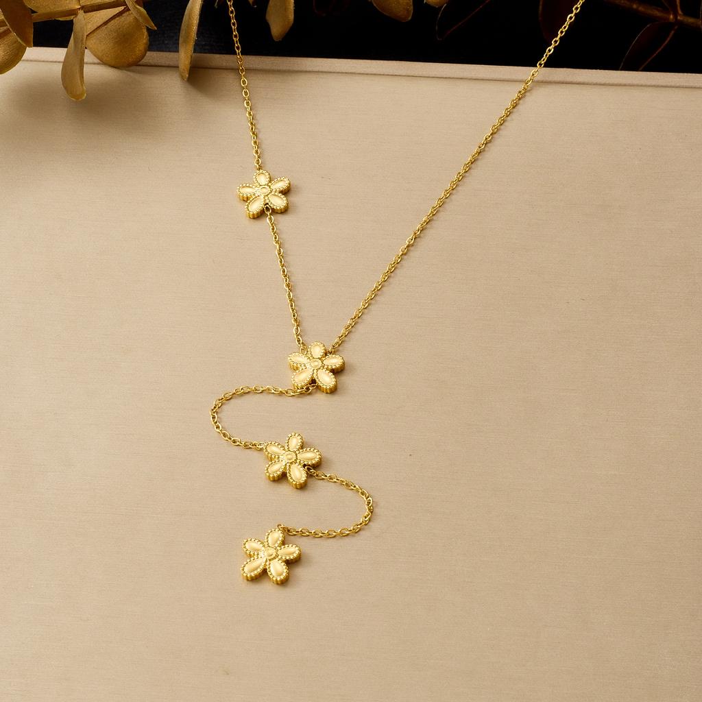 DIEYURO 316L Stainless Steel Golden Irregular Retro Personalized Flower Y-shaped Tassel Necklace Lady Fashion Neck Chain Jewelry