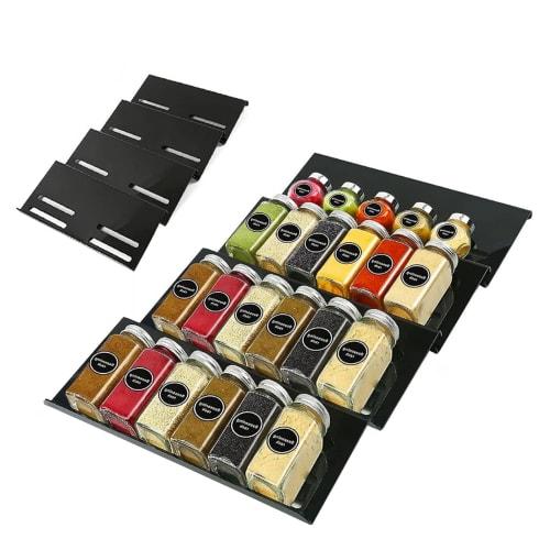 

4-Piece Spice Cabinet Drawer Organizer, Expandable from 29cm to 57cm, Acrylic Spice Rack, Spice Rack Tray, Jar Inserts, Adjustable Kitchen Storage, Bo