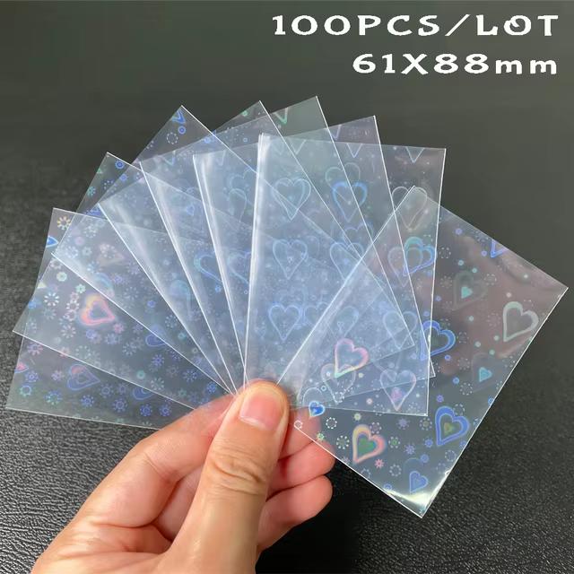 Heart Shaped Foil Laser Card Sleeves 100pcs Transparent Tarot Game Storage Bag YGO Board Protector Trading Cards Shield Cover