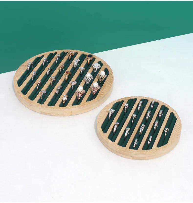 

Bamboo Wood 6 Slots Round Ring Earrings Trays Showcase Display Jewelry Organizer