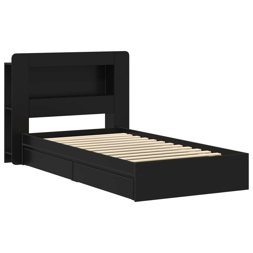 Bed Frame with Storage Space Black 75 X 190 Cm Engineered Wood