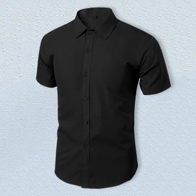 Chemise à manches courtes et col rabattu pour homme, coupe cintrée, simple boutonnage, costume de travail décontracté, haut, vêtements de bureau