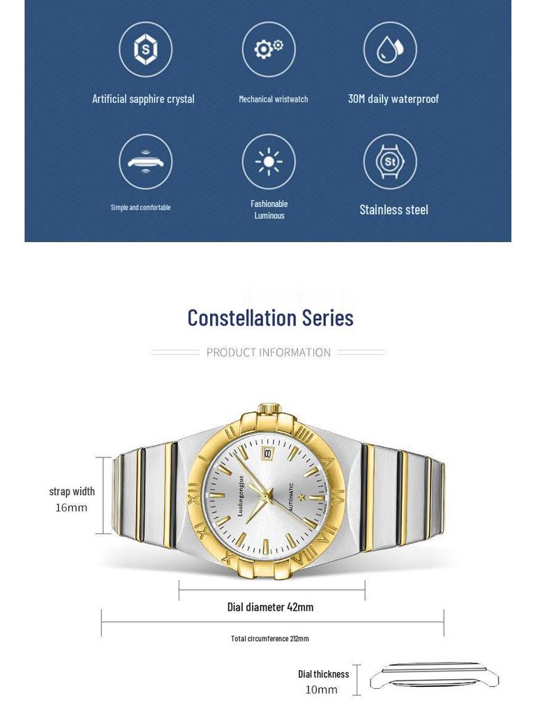 Męski zegarek mechaniczny z automatycznym naciągiem Książę Lotaryngii - Wodoodporny i Luminescencyjny