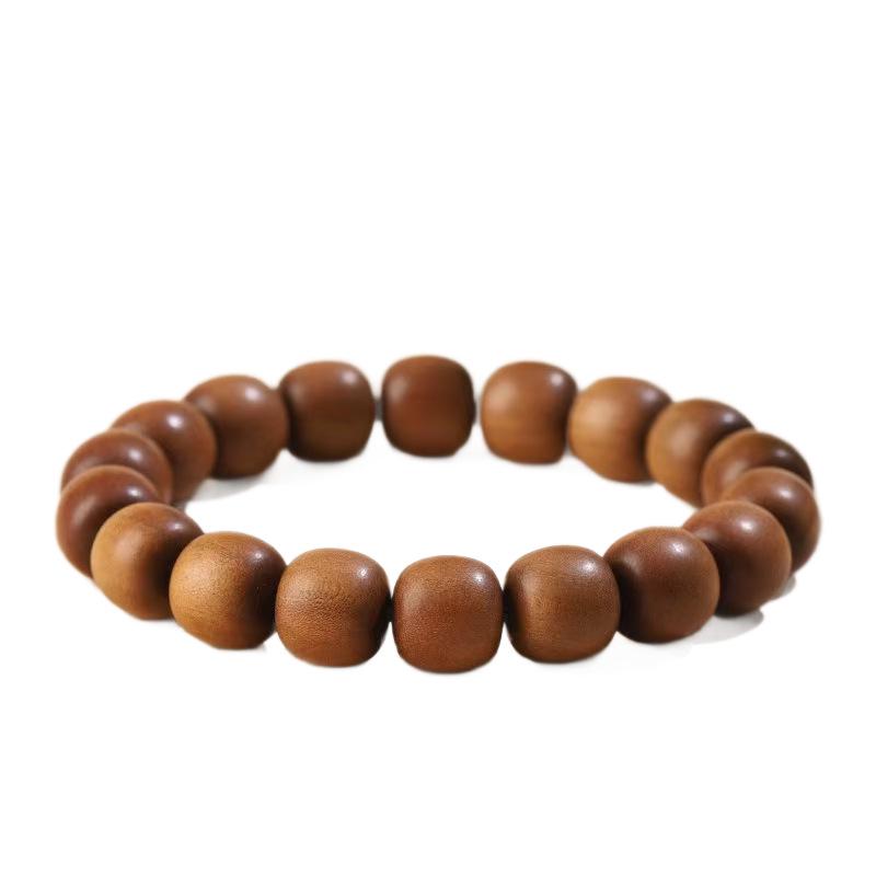 Men's Sandalwood Bracelet - Wenwan Buddhist 108 Barrel Beads Rosary with Milky Fragrance, Retro Design, Sink-Grade Quality.