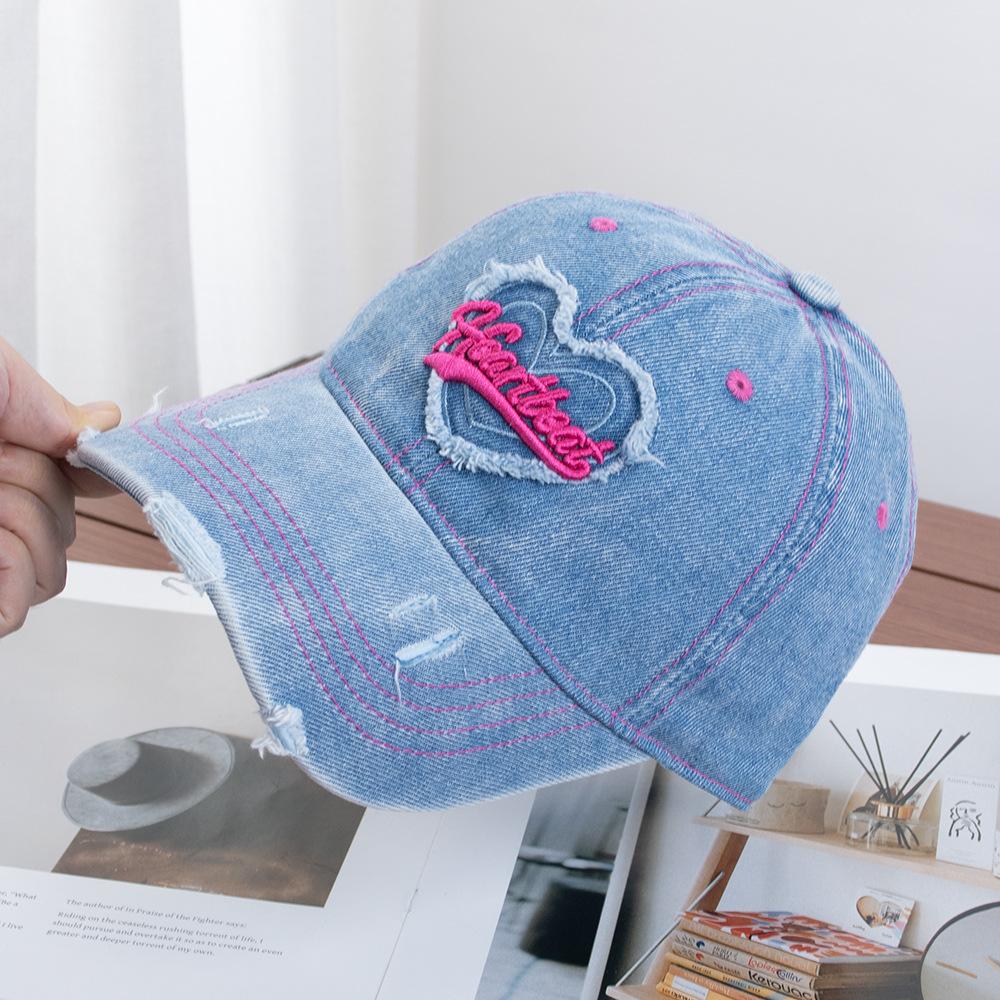 Love Embroidery Do Old Cowboy Baseball Cap Female Summer Sweet Cool Spice Girl American Big Brim Show Face Small Peaked Cap