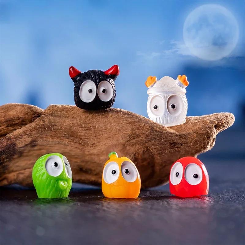 Miniatures Halloween Luminous Black Briquettes Elfs Mini Dust Ball Figure Miniature Figurines Fairy Garden Ornaments Home Decor