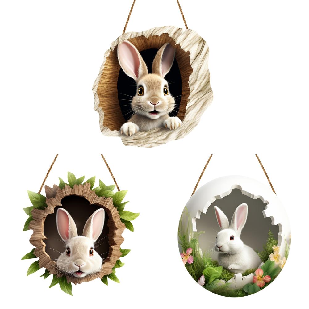 3/1 Set Easter Bunny Door Sign Pendant Decoration Wooden Hanging Spring Happy Rabbit Construction Door Easter Party Decor 2025