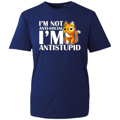Maglietta Divertente Gatto Non Sono Antisociale Sono Anti -Stupido Top Unisex da Uomo Regalo Tee