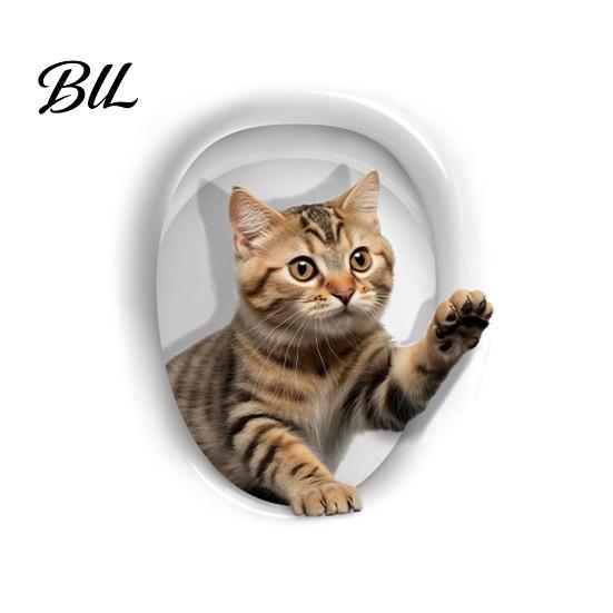 Selbstklebende Toilettenaufkleber 3D Cartoon Katze Toilettenaufkleber, Wasserdicht Süßes Tier Deckel Kreatives Sitzflächen Kunstaufkleber, Lustige Selbstklebende Badezimmerwand