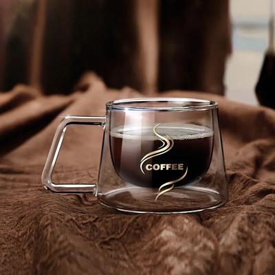 200ml Doppelwandiges Glas Kaffeetasse mit Henkel Transparent Hitzebeständig Espressotasse Frühstück Latte Cappuccino Teetasse