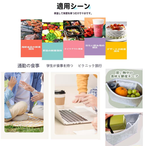 Insulated Lunch Bag, Long-Lasting Cold and Warm Insulation, Large Capacity, Compact, Foldable, with Ice Pack Pocket, Rice Ball Case, Bento Bag [Double