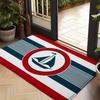 Nautical Sailboat Doormat Navy Blue Red Striped Entrance Rug Ocean Theme Non-Slip Welcome Floor Mat for Home Room Decor