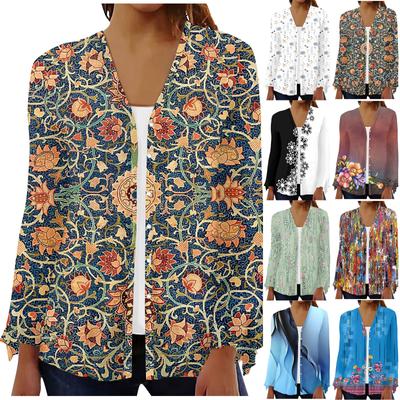 Women's Fashion Loose Casual Printed Long Sleeve Button Shirt Cardigan Blouse Jacket