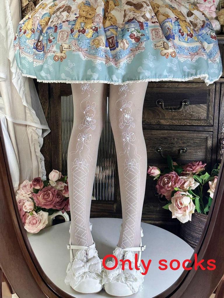 Strawberry Bear Lolita Cotton Stockings With Cartoon Pattern For Youth Fashion