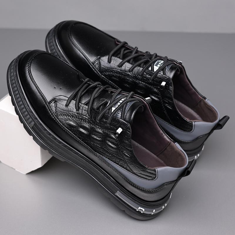 Fashion Brand Men's Sports Leisure Shoes Thick Soled Leather Increased Height British Shoes Versatile Men's Workwear Shoes