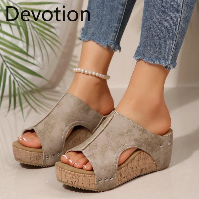 New Style Wedge Heel Shoes Retro Thick-soled Fish-mouth Sandals Women's Muffin Thick-soled Devotion