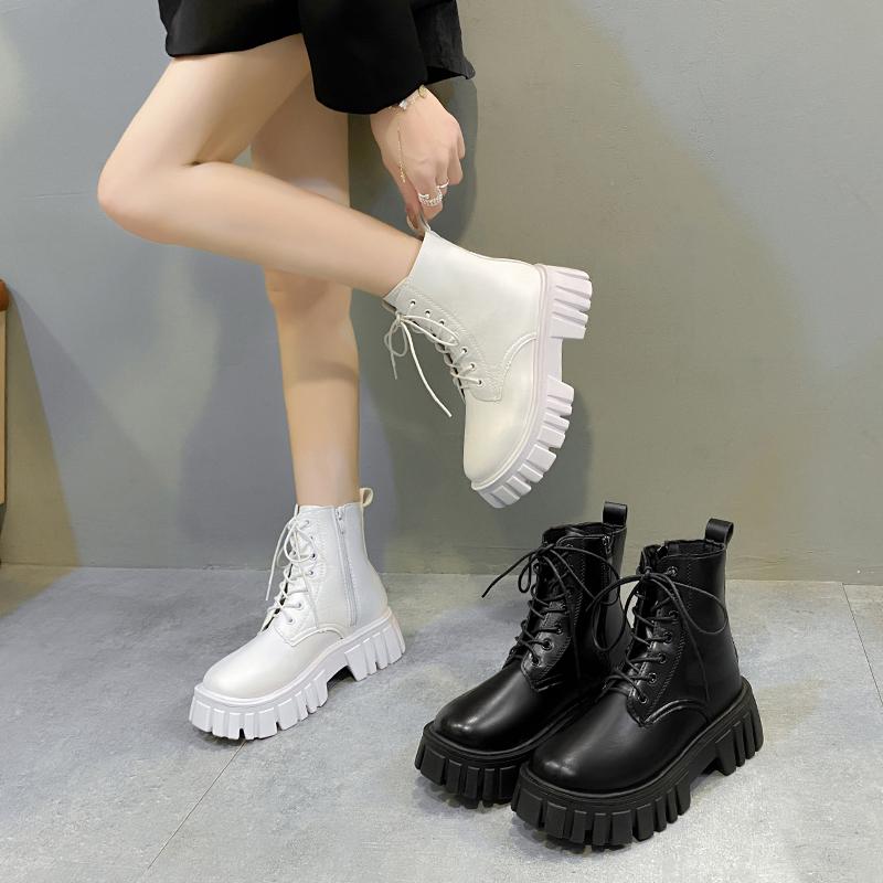 Fashion New Autumn Women Casual Platform Boots Lace Up Sneakers Plush Chunky Ankle Boots Outdoor High-top Sneakers Comfortable Zip Shoes