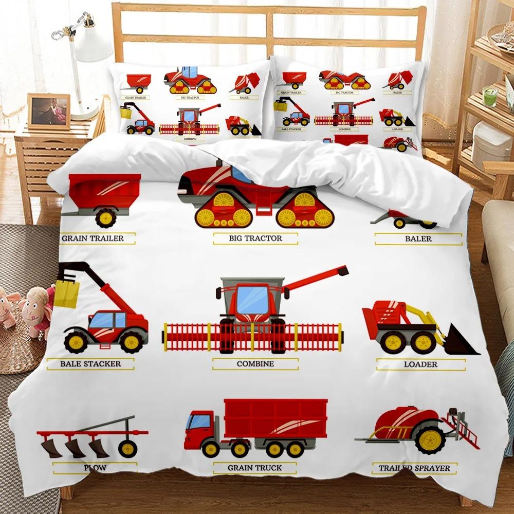 Boys Cartoon Car Bedding Set Full Construction Vehicles Comforter Cover Kids Cartoon Machinery Truck Soft Polyester Duvet Cover