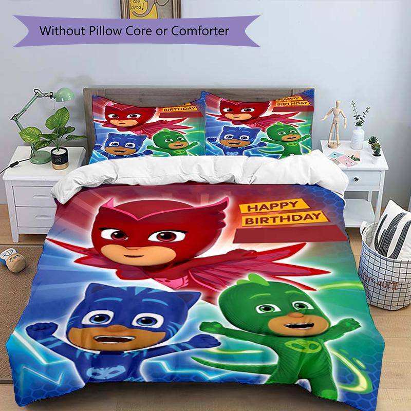 3pcs PJ Marks2 Design Cover Set - HD Printed Bedding with 1 Cover and 2 Pillowcases - Perfect for Home and Dorm Decor