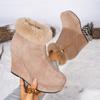 Winter New Round Toe Side Zip Platform Non-Slip Suede High Heel Booties Wedge Cotton Shoes