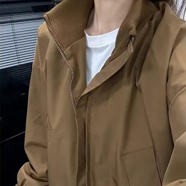 Men s Dark Blue Short Wide Bomber Jacket - Autumn, Stand Collar, CleanFit 2XL