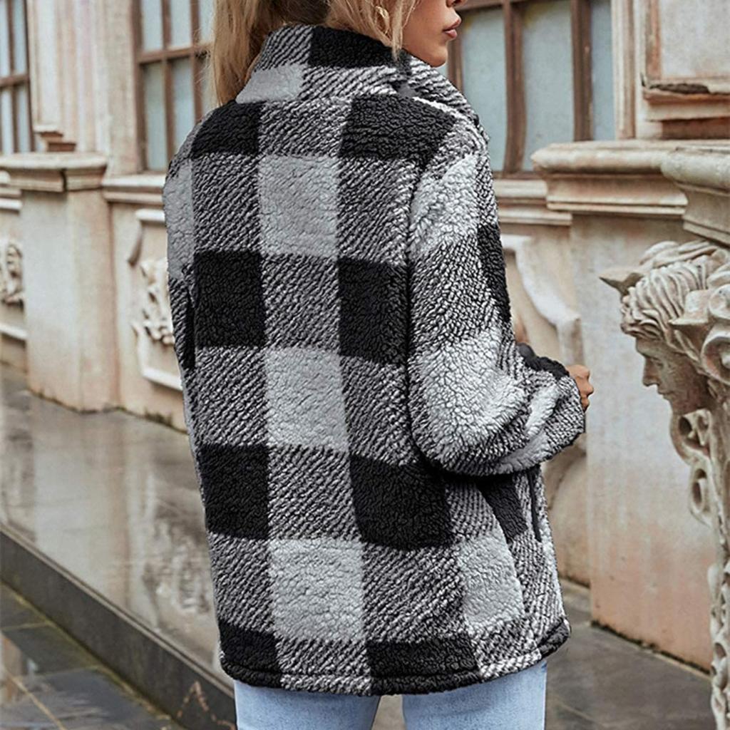 2025 Nowy Damski Sweter Golf z Polaru w Kratę Luźny Krój Pulower Jesień Zima Moda