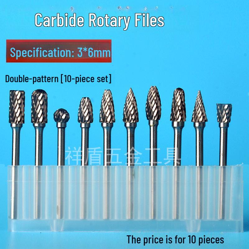 Tungsten Steel Carbide Rotary File Set - Double Grain Engraving and Milling Cutter for Woodworking, 3x6mm