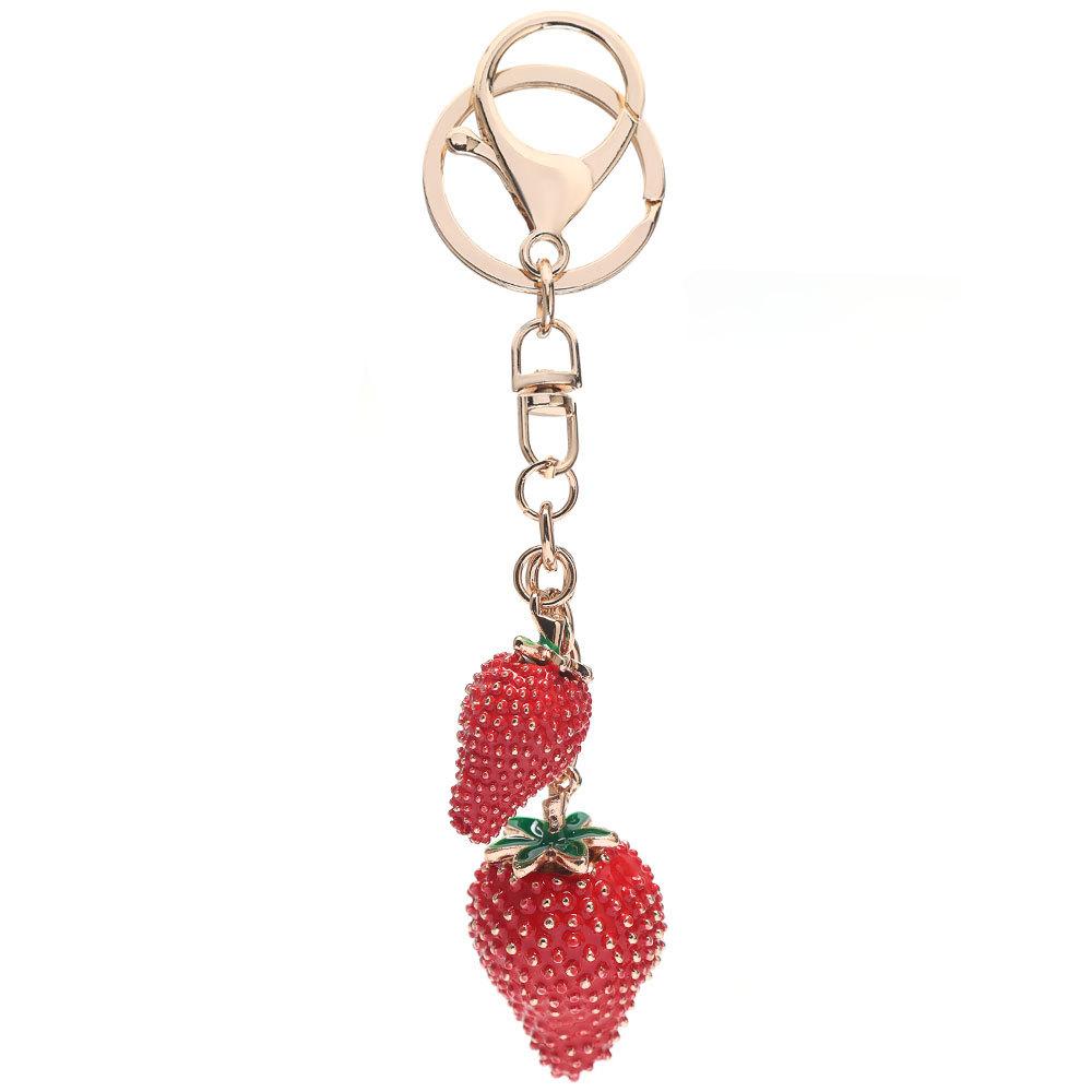 Fashionable Strawberry Keychain, Fruit Keychain, Car Keychain, Three-dimensional Alloy Keychain, Bag Pendant