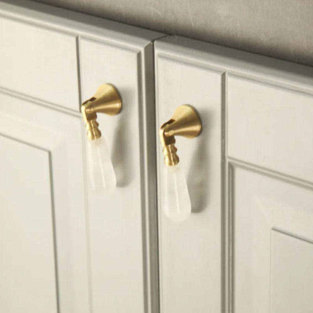 Nordic Style Brass Handle Pink Crystal Drawer Knobs Furniture Hardware Dresser Drawers
