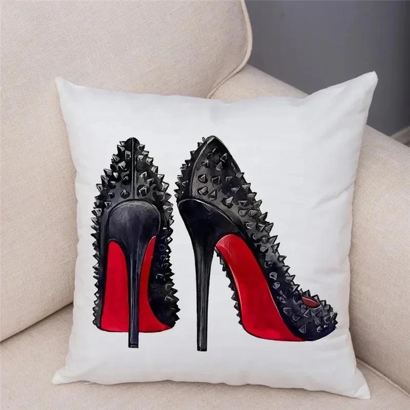 Women'S High Heel Shoes Throw Pillow Cover With Short Plush Print For Living Room Sofa Decoration Cushion Cover Pillow Covers